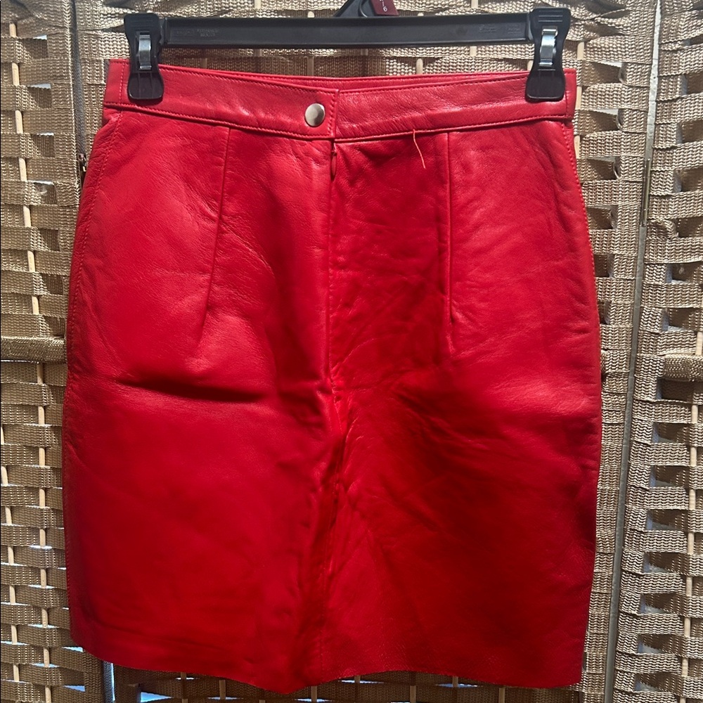 American Apparel Red Faux Leather Pencil Skirt - Picture 3 of 7